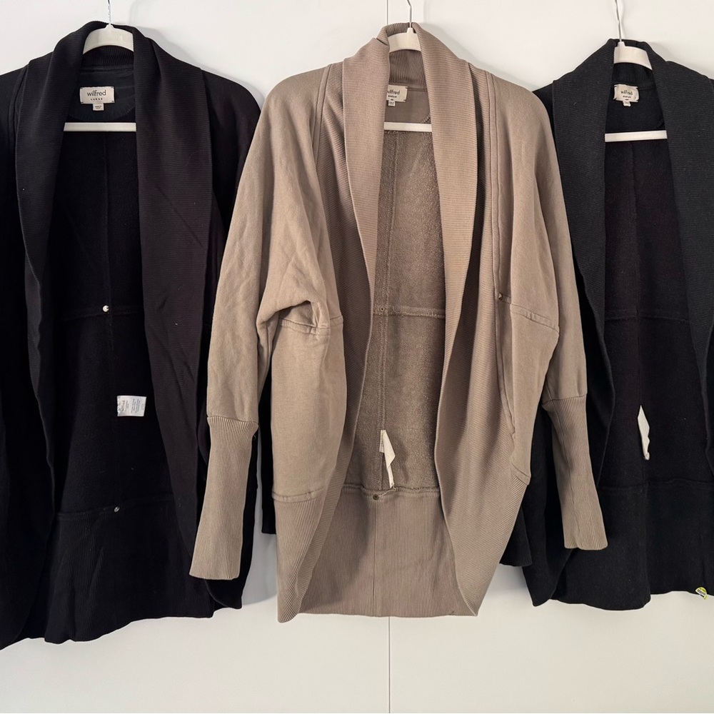 3 Wilfred Cardigans - Stylish Black and Tan Cardigans (sold as lot)